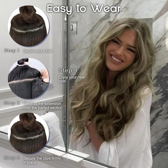 Clip in Hair Extensions Synthetic Wavy 20 Inch Long Voluminous Fit